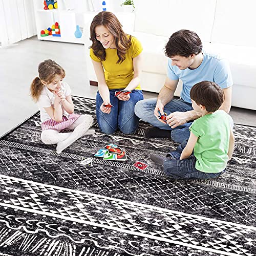 Calore Modern Faux Wool Area Rug Large Non-Slip Washable Living Room Rug Boho Neutral Indoor Carpet for Bedroom Dining Room (Black and White, 6.7'x8.2')