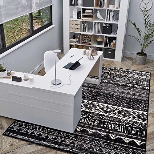 Calore Modern Faux Wool Area Rug Large Non-Slip Washable Living Room Rug Boho Neutral Indoor Carpet for Bedroom Dining Room (Black and White, 6.7'x8.2')