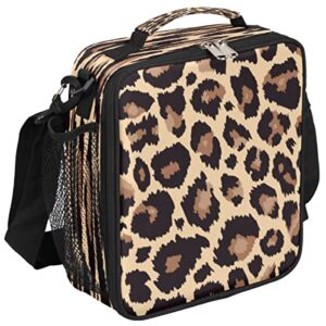 pardick leopard lunch box for kids,students leopard animal skin print lunch bag tote with adjustable shoulder strap,insulated thermal girls boys lunchbox cooler bag for school picnic travel outdoor