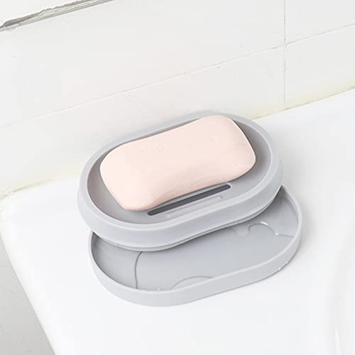 Sihuuu Soap Dish, Soap Saver Holder Soap Tray for Bathroom Shower Easy Cleaning, Dry, Stop Mushy Soap (Gray, Plastic)