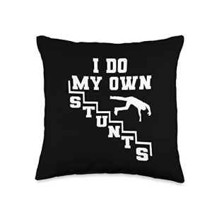 cute falling down stairs accident broken arm leg funny i do my own stunts | cool clumsy stuntman joke gift throw pillow, 16x16, multicolor