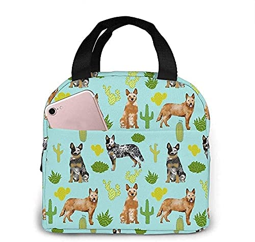 Lunch Bag Australian Cattle Dog Blue And Red Heelers Cactus Blue Tint Lunch Box Insulated Bag Tote Bag For Men/Women Work Travel
