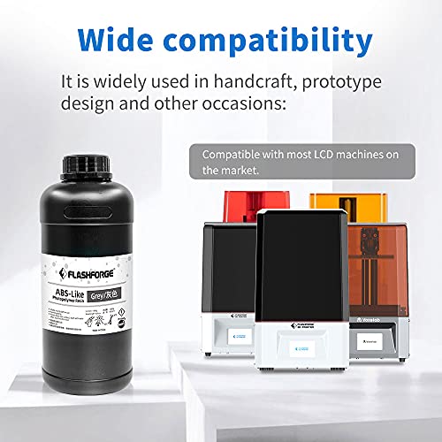 FLASHFORGE 3D Printer Resin, LCD UV-Fast-Curing Resin 405nm Standard Photopolymer Resin for LCD 3D Printing with High Precision Printing, Low Odor (ABS-Like-Grey, 1000g)