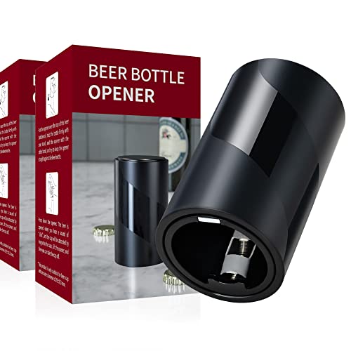 2 PACK Push Down-Pop Off Beer Bottle Opener with Magnetic Cap Catcher No Damage to Caps,Automatic Decapitator Beer/Soda Magnet Bottle Top Openers,One-Hand Easy/Funny Lid Open,Cool Bartender Tools