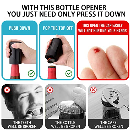 2 PACK Push Down-Pop Off Beer Bottle Opener with Magnetic Cap Catcher No Damage to Caps,Automatic Decapitator Beer/Soda Magnet Bottle Top Openers,One-Hand Easy/Funny Lid Open,Cool Bartender Tools