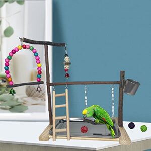 Bird Playground Parrot Playstand Parakeet Gym Playpen Cockatiel Play Stand Wood Perch Exercise Activity Center Ladders Feeder Cups Cage Accessories Swing Chew Toys for Cockatoo Budgie Lovebird Finch