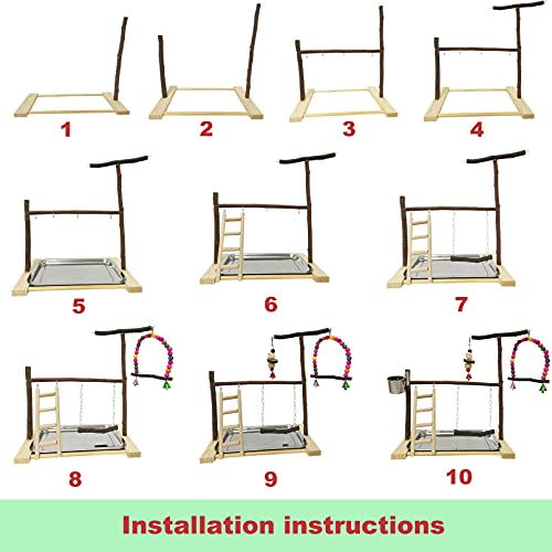 Bird Playground Parrot Playstand Parakeet Gym Playpen Cockatiel Play Stand Wood Perch Exercise Activity Center Ladders Feeder Cups Cage Accessories Swing Chew Toys for Cockatoo Budgie Lovebird Finch