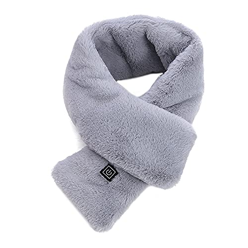 GWOKWAI Electric Heated Scarf, USB Neck Heat Pad, Soft Plush Electric Neck Wrap Fluffy Fur Collar Cozy Shawl for Unisex Winter Warmer Outdoor Camping Hiking Ski