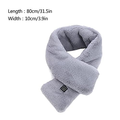 GWOKWAI Electric Heated Scarf, USB Neck Heat Pad, Soft Plush Electric Neck Wrap Fluffy Fur Collar Cozy Shawl for Unisex Winter Warmer Outdoor Camping Hiking Ski