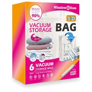 Winslow&Ross Large Space Saver Bags, Vacuum Storage Bags, Vacuum Seal Bags for Duvets Bedding Clothes Pillow Storage&Travel Use (6 Packs Large)