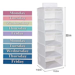 5-Shelf Weekly Clothes Organizer for Kids (33”) Weekday Clothes Organizer for Kids I School Clothes Organizer I Day of the Week Clothes Organizer for Kids I Monday through Friday Clothes Organizer