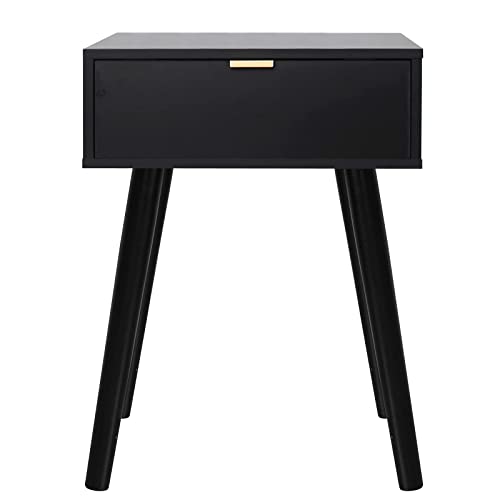 Cloud Space Mid Century Modern Nightstand, Black End Table with a Storage Drawer, Versatile Wood Side Table for Bedroom, Living Room, Lounge, Stable and Sturdy Design