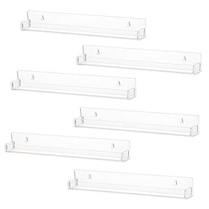 likeu 6 pcs clear acrylic floating shelves book shelf display ledge,5 mm thick wall mounted storage shelf for nursery decor,invisible kids bookshelf and small toy storage,15 inch