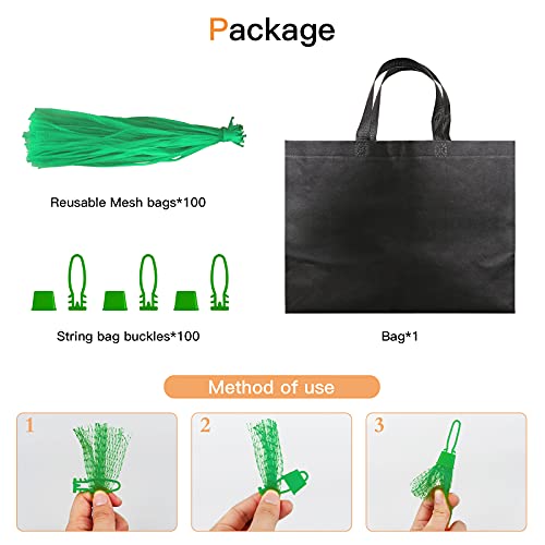 100Pcs Seafood Boiling Bags , 24 in Mesh Onion Bags , Crawfish Bags Boiling Bags , Reusable Agricultural Products Nylon Mesh Bag , Clam net Bags , Comes With a Reusable Black Shopping Bag (Green)