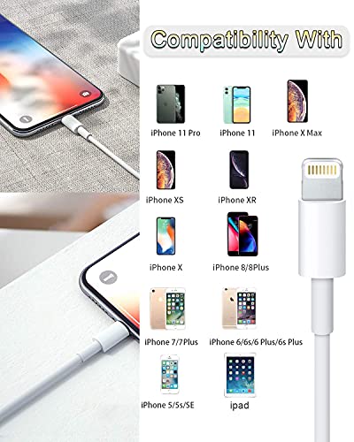 4 Pack [Apple MFi Certified] Apple Charging Cables 6ft, iPhone Chargers Lightning Cable 6 Foot, Fast iPhone Charging Cord for iPhone 12/11/11Pro/11Max/ X/XS/XR/XS Max/8/7, ipad(White)