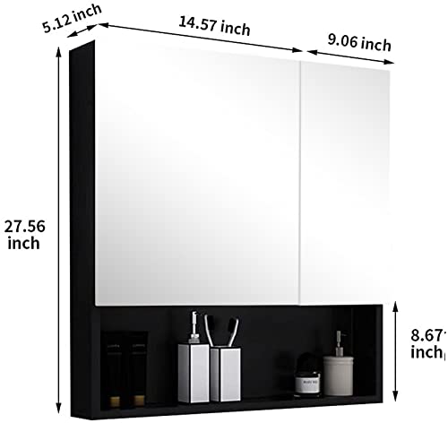 prosfalt 28x24in Mirror Medicine Cabinets with Double Doors, Space Aluminum Wall Mounted Storage Cabinets for Bathroom, Waterproof and Rust-Resist, Recess or Surface Mount - Black,353653765