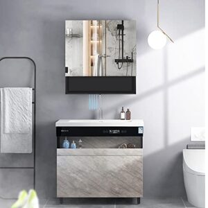 prosfalt 28x24in Mirror Medicine Cabinets with Double Doors, Space Aluminum Wall Mounted Storage Cabinets for Bathroom, Waterproof and Rust-Resist, Recess or Surface Mount - Black,353653765