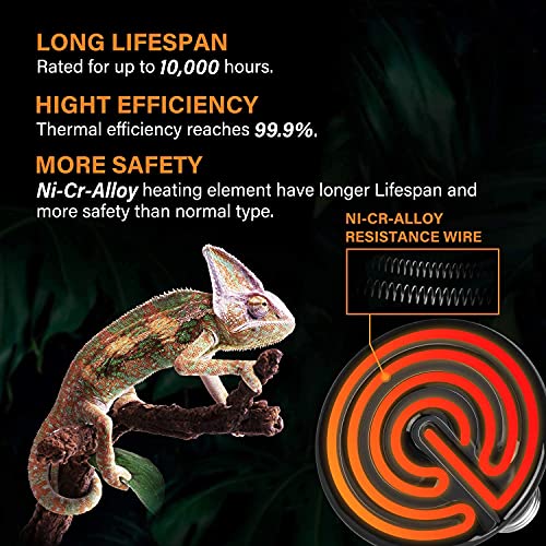 Simple Deluxe 25W Reptile Ceramic Heat Bulb No Light and 60W Dome Light Clamp lamp Fixture with 5.5 Inch Aluminum Reflector for Amphibian Pet Terrariums Habitat, Snake/Lizard/Spider, Black