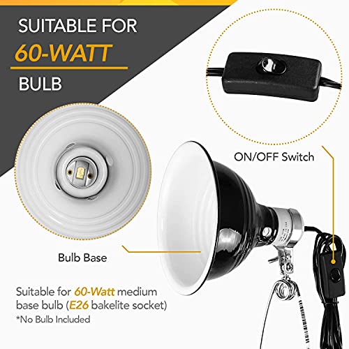 Simple Deluxe 25W Reptile Ceramic Heat Bulb No Light and 60W Dome Light Clamp lamp Fixture with 5.5 Inch Aluminum Reflector for Amphibian Pet Terrariums Habitat, Snake/Lizard/Spider, Black