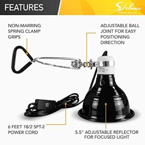 Simple Deluxe 25W Reptile Ceramic Heat Bulb No Light and 60W Dome Light Clamp lamp Fixture with 5.5 Inch Aluminum Reflector for Amphibian Pet Terrariums Habitat, Snake/Lizard/Spider, Black