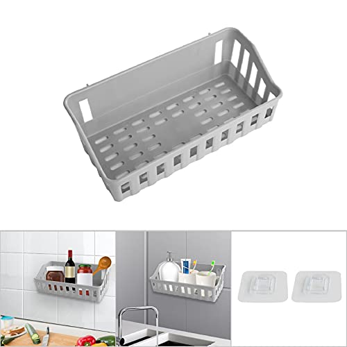 Durable Shower Shelf Basket Sucker Suction Storage Rack Free Hole Kitchen For Bathroom(grey)