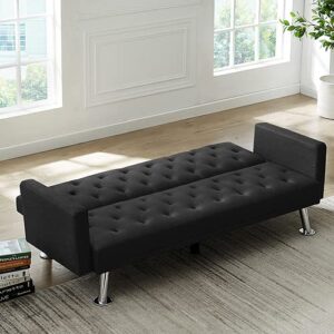 Modern Convertible Folding Futon Sofa Bed, Black Fabric Sleeper Sofa Couch for Compact Living Space.