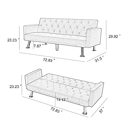 Modern Convertible Folding Futon Sofa Bed, Black Fabric Sleeper Sofa Couch for Compact Living Space.