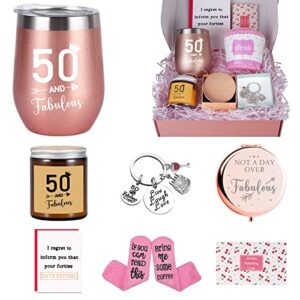 50th birthday gifts for women, 50 and fabulous gift basket for grandma, mom, friend, sister, wife, aunt, 50th birthday decorations women | 1973 birthday gifts for 50 year old woman funny gift idea