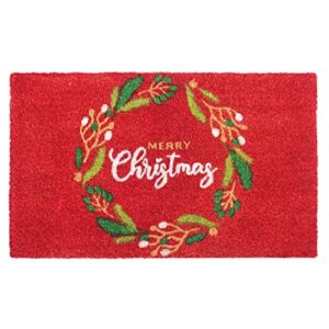 Rugsmith Red Machine Tufted Holiday Merry Christmas Wreath Area Rug, 18" x 30"