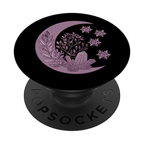 Witchcore Crescent Moon Crystal Flowers Dark Goth Witch PopSockets Swappable PopGrip