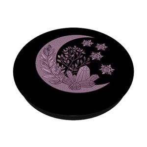 Witchcore Crescent Moon Crystal Flowers Dark Goth Witch PopSockets Swappable PopGrip