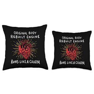 Heart Surgery Recovery Gifts Original Body Rebuilt Engine Open Heart Surgery Throw Pillow, 16x16, Multicolor