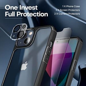 TAURI [5 in 1 Defender Designed for iPhone 13 Case 6.1 Inch, with 2 Pack Tempered Glass Screen Protector + 2 Pack Camera Lens Protector [Military Grade Protection] Shockproof Slim Thin Black