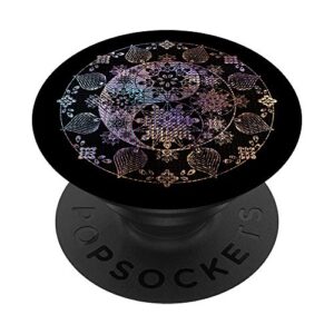 pretty yin & yang boho floral black mandala flower popsockets swappable popgrip