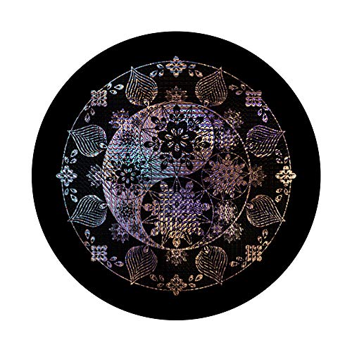 Pretty Yin & Yang Boho Floral Black Mandala Flower PopSockets Swappable PopGrip