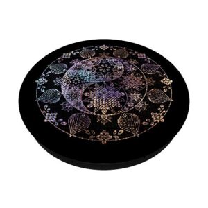 Pretty Yin & Yang Boho Floral Black Mandala Flower PopSockets Swappable PopGrip