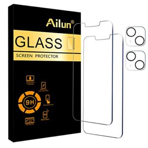 ailun 2 pack screen protector for iphone 13 mini [5.4 inch] display 2021 with 2 pack tempered glass camera lens protector,[9h hardness]-hd