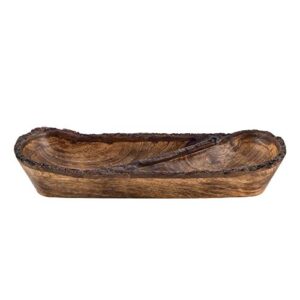 divit shilp natural wooden tray, serving bowl for salad, veggies and fruits, large deep tray for family, party (bark edge divided tray (new))
