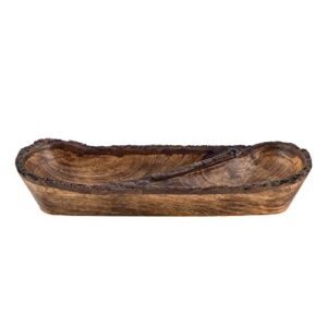 Divit Shilp Natural Wooden Tray, Serving Bowl for Salad, Veggies and Fruits, Large Deep Tray for Family, Party (Bark Edge Divided Tray (New))