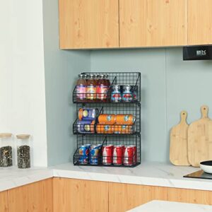 3 Tier Stackable Tea Bag Organizer with 3 Divinder 5 Hooks Metal Wire Basket Snack Rack Holder Countertop Caddy Bin Wall Mount Shelf for Office Kitchen Cabinet Pantry Patent Pending