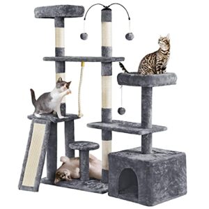 yaheetech multi-level cat tree cat tower for indoor cats, cat condo with scratching posts, cat furniture play center, plush perch, rotatable cat tree for kittens/large cat, dark gray