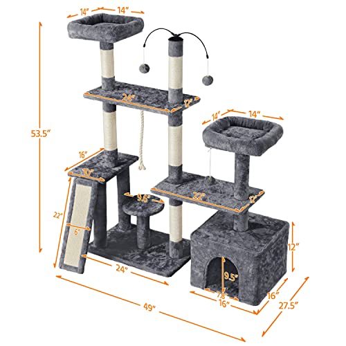 Yaheetech Multi-Level Cat Tree Cat Tower for Indoor Cats, Cat Condo with Scratching Posts, Cat Furniture Play Center, Plush Perch, Rotatable Cat Tree for Kittens/Large Cat, Dark Gray