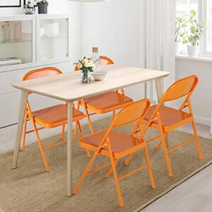 VECELO Metal Frame Steel Folding Mounted Chairs with Triple Braced & Double Hinged Back for Home Office,350-Pound Capacity,Orange, Pack of 4