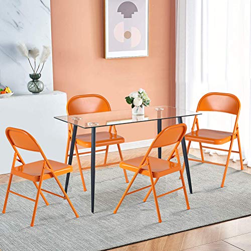 VECELO Metal Frame Steel Folding Mounted Chairs with Triple Braced & Double Hinged Back for Home Office,350-Pound Capacity,Orange, Pack of 4