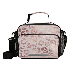 lunch box insulated soft lunch bag lunch container leopard print cheetah rose gold for office work school picnic beach
