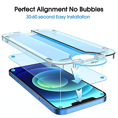 amFilm OneTouch Glass Screen Protector for iPhone 12 6.1"/ iPhone 12 Pro 6.1" with Easy Installation Kit, Tempered Glass, 2 Pack