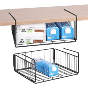 SUFAUY Steel 2-Pack Under Cabinet Shelf Basket Organizer, Metal Wire Rack Hanging Storage Baskets Holds up to 22lbs for Kitchen Pantry or Refrigerator, Black