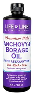 life line pet nutrition wild anchovy & borage oil - premium fish oil supplement for dogs and cats with skin sensitivites, 26 fl oz