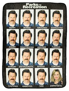 parks and recreation moods and faces of super soft fleece throw blanket, black, one size