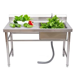 commercial stainless steel kitchen sink w/faucet -commercial untility sink with workstations single bowl with left drainboard (restaurant, kitchen, laundry, garage),1200x600mm(lxw)